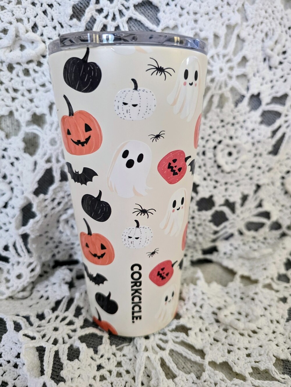 Corkcicle 16 oz. Insulated Stainless Steel Tumbler- Halloween Pumpkins Ghosts